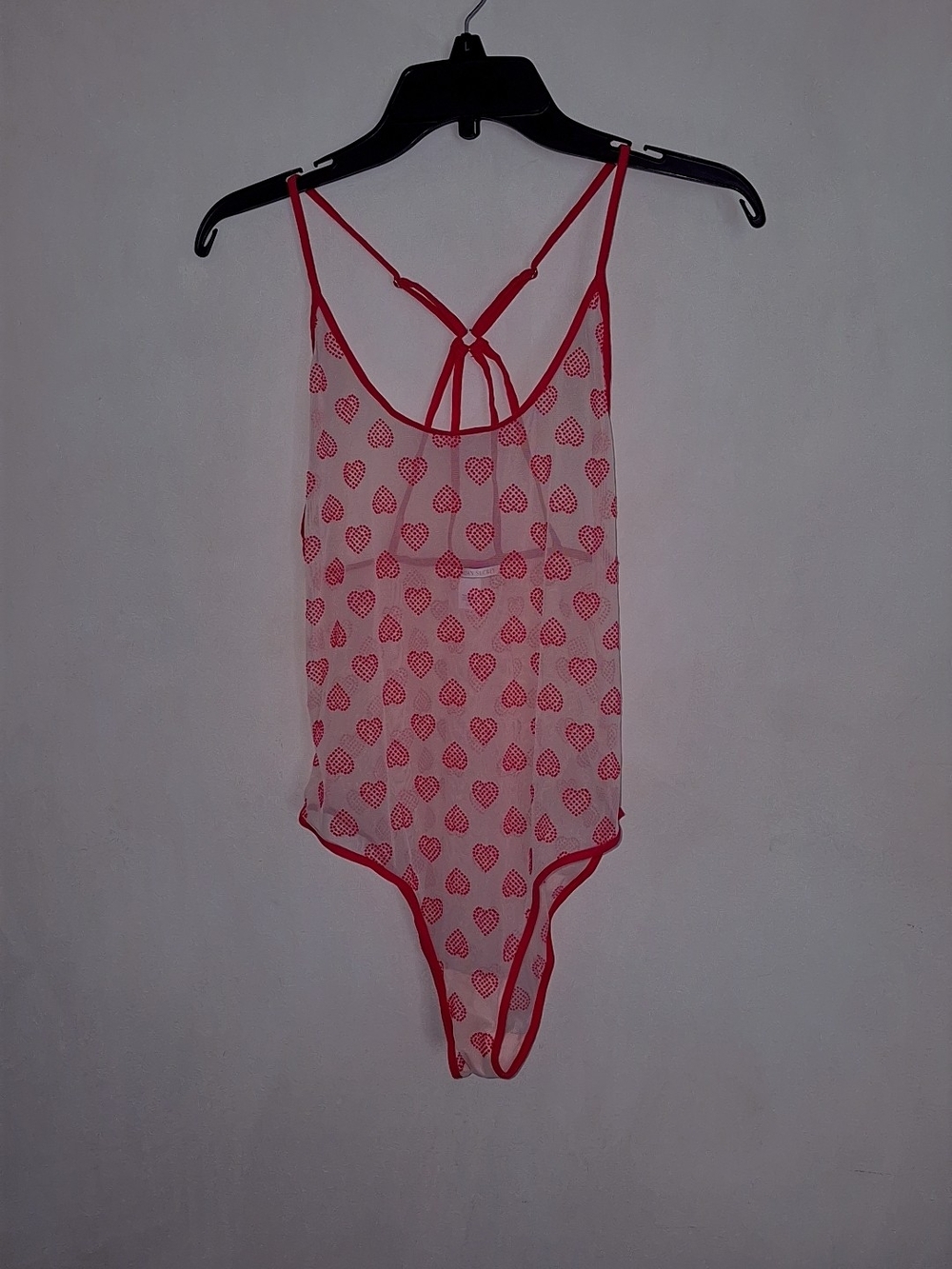 Victoria's Secret Red Heart-Print Sheer Mesh Bodysuit